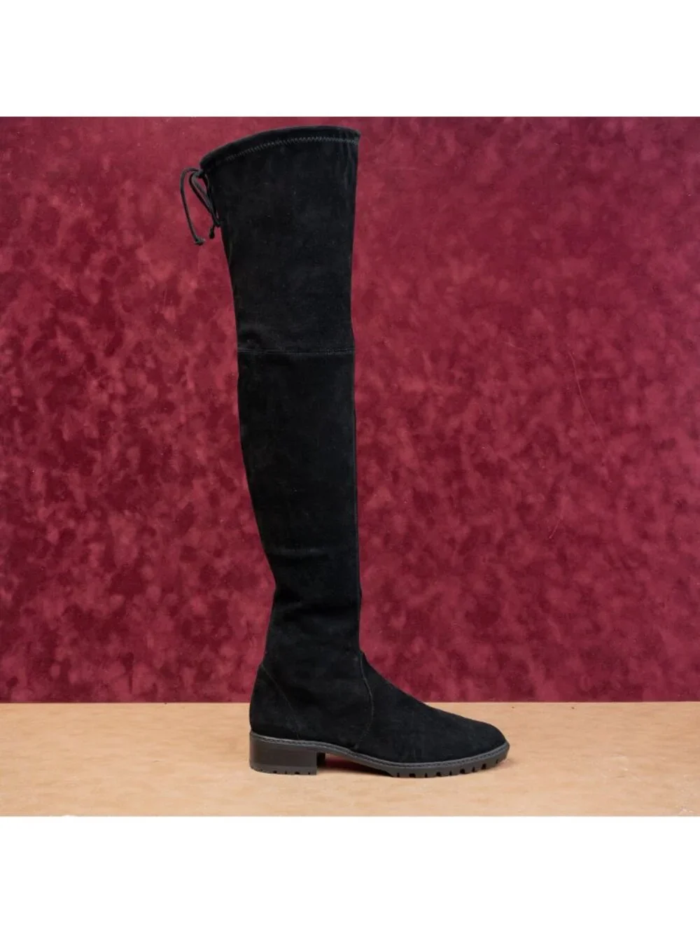 Stuart Weitzman Women Flexible City Back Lace Black Suede OTK Fashion Boots sz 8